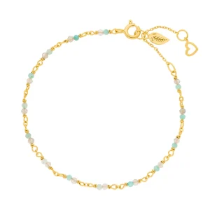 Armkette Amazonit, 18 K Gelbgold vergoldet-LEAF Best
