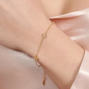 Armkette Clover Charm, 18 K Rosegold vergoldet-LEAF Sale