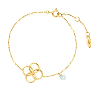 Armkette Clover Charm, Aqua Chalzedon, 18 K Gelbgold vergoldet-LEAF Best