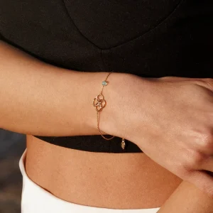 Armkette Clover Charm, Aqua Chalzedon, 18 K Gelbgold vergoldet-LEAF Best