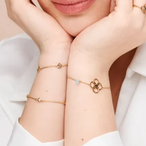 Armkette Clover Charm, Aqua Chalzedon, 18 K Gelbgold vergoldet-LEAF Best