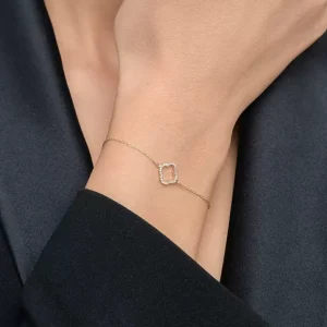 Armkette Clover mit Diamanten, 18 Karat Rosegold-LEAF New