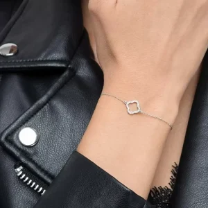 Armkette Clover mit Diamanten, 18 Karat Weißgold-LEAF Discount