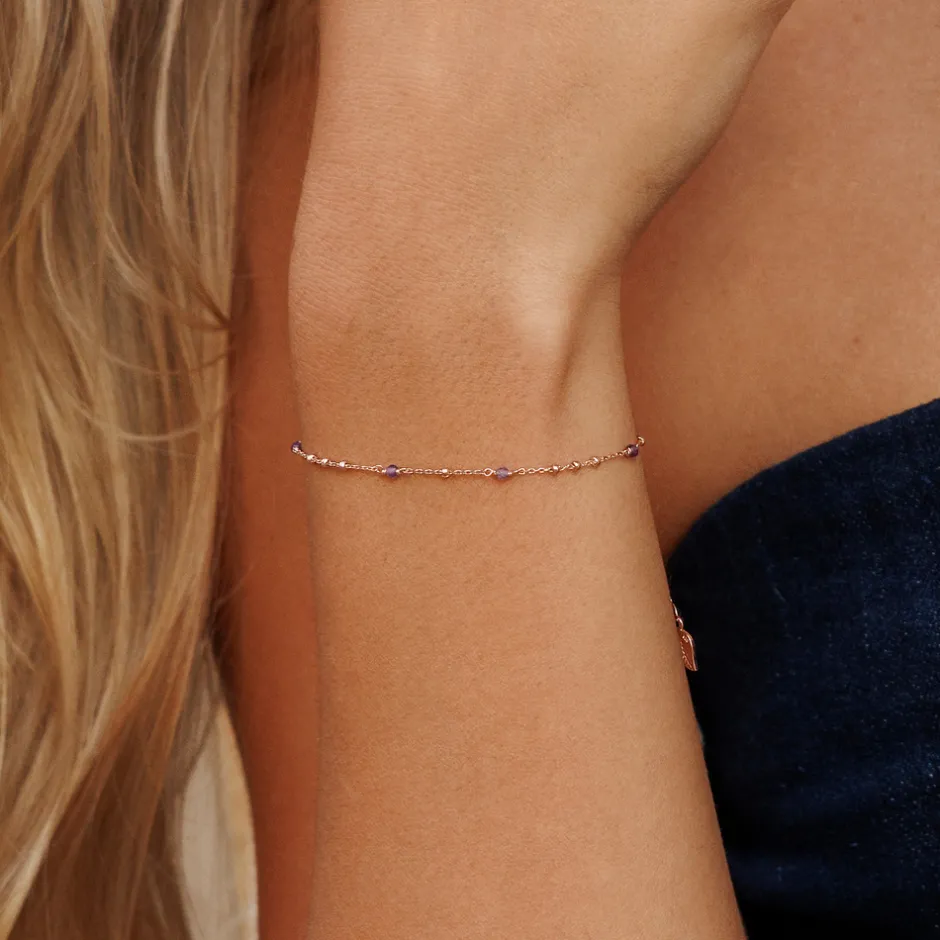 armkette_flying_gems_amet_4-1.webp Armkette Flying Gems, Amethyst, 18 K Rosegold vergoldet-LEAF New