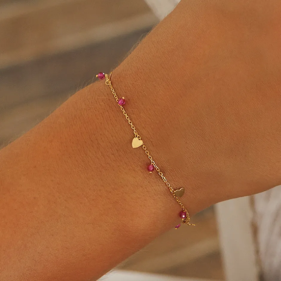 armkette_hearts_rubin__k__1.webp Armkette Hearts Rubin, 18 K Gelbgold vergoldet-LEAF Hot