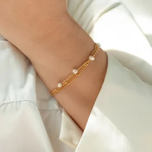 Armkette Perle, 18 K Gelbgold vergoldet-LEAF Sale