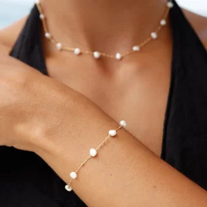 Armkette Perle, 18 K Rosegold vergoldet-LEAF New