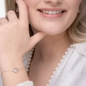 Armkette Rosenquarz, 14 Karat Rosegold-LEAF Hot