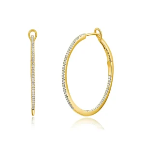 Creole Circle M mit Diamanten, 30mm, 18 Karat Gelbgold-LEAF Best
