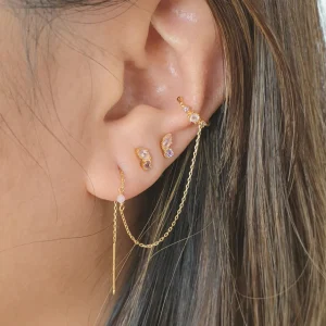 Earcandy, Mondstein/Blauer Topaz, 18 K Gelbgold vergoldet-LEAF Clearance