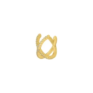 Earcuff Cross CZ, 18 K Gelbgold vergoldet-LEAF New