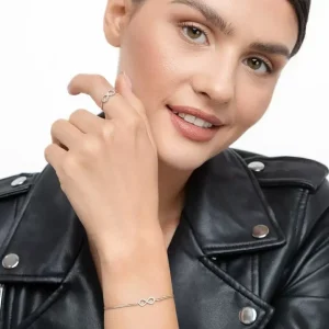 Freundschaftsarmband Infinity mit Diamanten, 18 Karat Rosegold-LEAF Sale