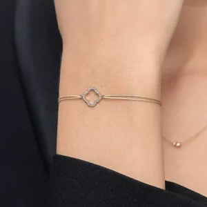 Freundschaftsarmband Kleeblatt mit Diamanten, 18 Karat Rosegold-LEAF Sale