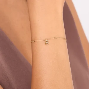 Freundschaftsarmband mit Letter Charm, 14 Karat Gelbgold mit Diamanten-LEAF Outlet