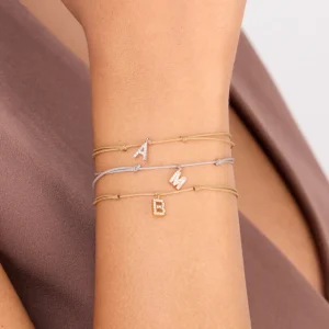 Freundschaftsarmband mit Letter Charm, 14 Karat Rosegold mit Diamanten-LEAF Online