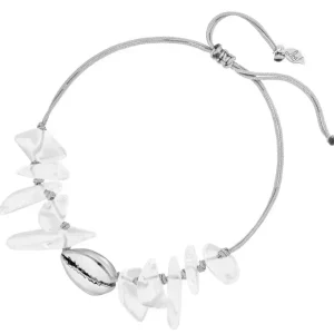 Glücksarmband Cowrie Shell/Bergkristall, 925 Sterlingsilber, Grau-LEAF Clearance