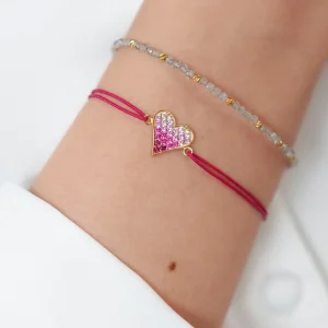 Glücksarmband Pink Valentine, 18 K Gelbgold vergoldet,-LEAF New