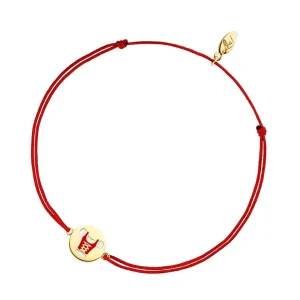 Glücksbändchen "Dirndl", 18 K Gelbgold vergoldet, Rot-LEAF Outlet