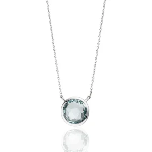 Halskette Blauer Topas, 14 Karat Weißgold-LEAF New