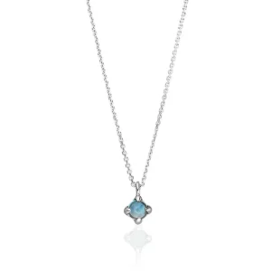 Halskette Cabochon, Blauer Topas, 14 Karat Weißgold-LEAF Clearance
