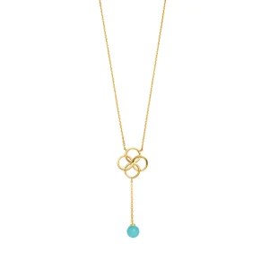 Halskette Clover Charm, Aqua Chalzedon, 18 Karat Gelbgold vergoldet-LEAF Discount