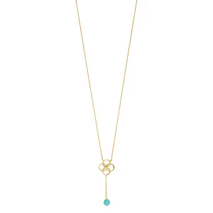 Halskette Clover Charm, Aqua Chalzedon, 18 Karat Gelbgold vergoldet-LEAF Discount
