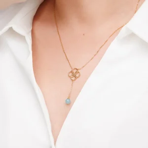 Halskette Clover Charm, Aqua Chalzedon, 925 Sterlingsilber-LEAF Online