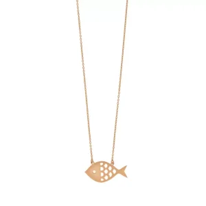 Halskette Fisch mit Zirkoniastein, 18 Karat Rosegold vergoldet-LEAF Fashion