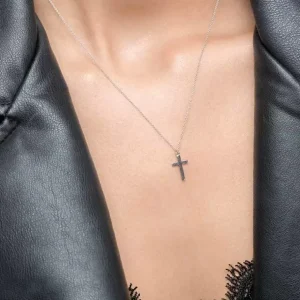 Halskette Kreuz, 14 Karat Weißgold-LEAF Clearance