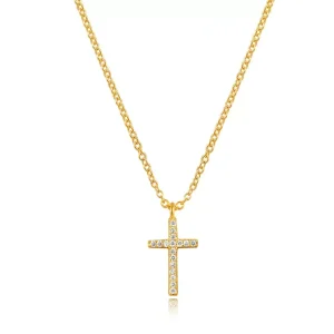 Halskette Kreuz mit Diamanten, 18 Karat Gelbgold-LEAF Fashion