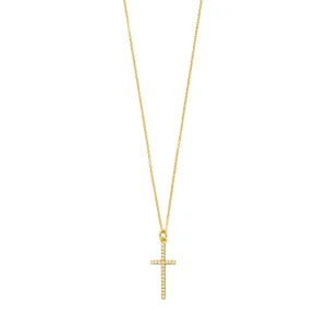 Halskette Kreuz mit Zirkonia, 18 Karat Gelbgold vergoldet-LEAF Clearance