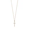 Halskette Kreuz mit Zirkonia, 18 Karat Rosegold vergoldet-LEAF Sale
