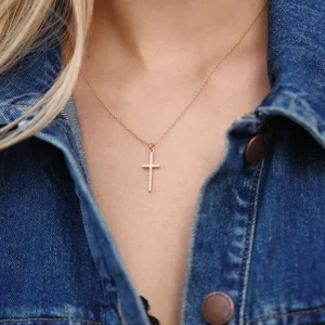 Halskette Kreuz mit Zirkonia, 18 Karat Gelbgold vergoldet-LEAF Clearance