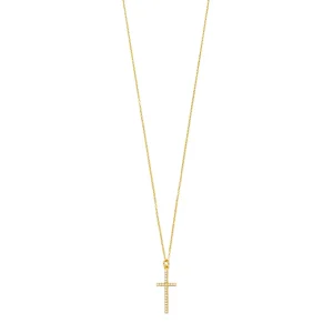 Halskette Kreuz mit Zirkonia, 18 Karat Gelbgold vergoldet-LEAF Clearance