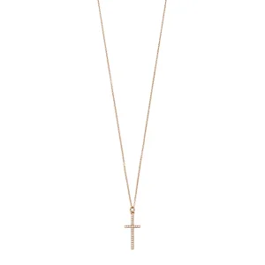 Halskette Kreuz mit Zirkonia, 18 Karat Rosegold vergoldet-LEAF Sale