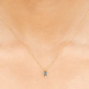 Halskette London Blue Topaz, 14 Karat Gelbgold-LEAF New