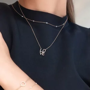Halskette Love mit Diamanten, 18 Karat Gelbgold-LEAF Online