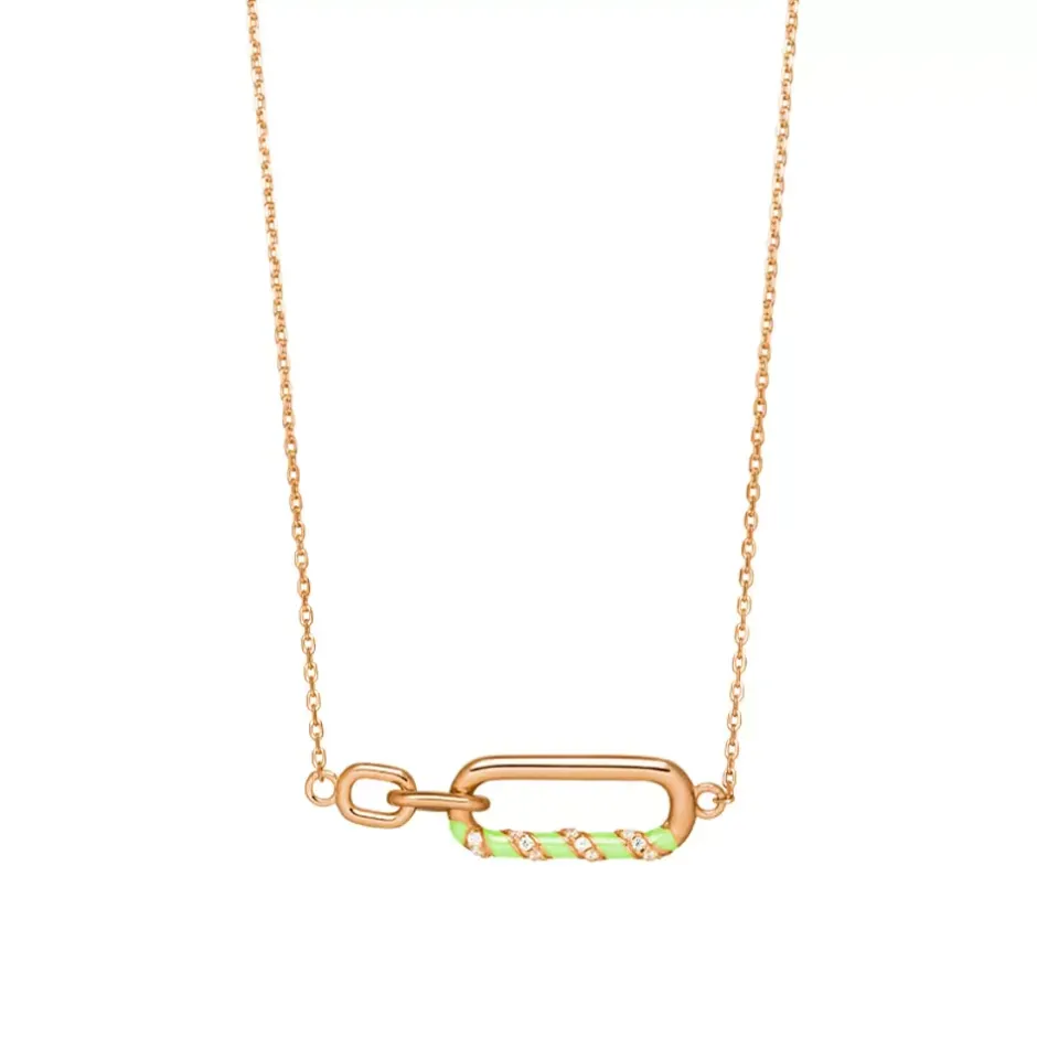 halskette_neon_twist__kar_0-2.webp Halskette NEON TWIST, 18 Karat Rosegold, Grün-LEAF Fashion