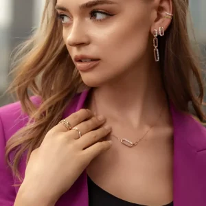 Halskette NEON TWIST, 18 Karat Rosegold, Weiß-LEAF Hot