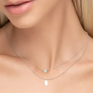 Halskette Pavé II mit Diamanten, 18 Karat Weißgold-LEAF Outlet