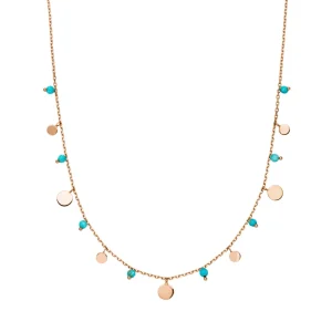 Halskette Platelet Türkis, 18 Karat Rosegold vergoldet-LEAF New