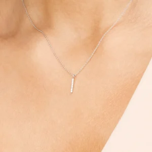 Halskette Small Bar, Diamant, 14 Karat Weißgold-LEAF Hot