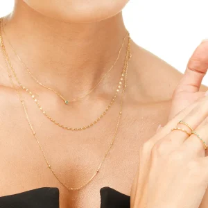 Halskette Smaragd, 14 Karat Rosegold-LEAF New