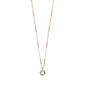 Halskette Solitär, Blauer Topaz, 18 Karat Rosegold vergoldet-LEAF Outlet