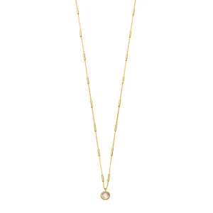 Halskette Solitär, Rosenquarz, 18 Karat Gelbgold vergoldet-LEAF Discount