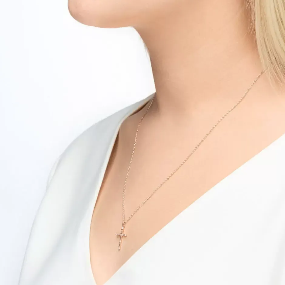 halskette_sparkle_cross___2.webp Halskette SPARKLE CROSS, 18 Karat Rosegold vergoldet-LEAF Discount