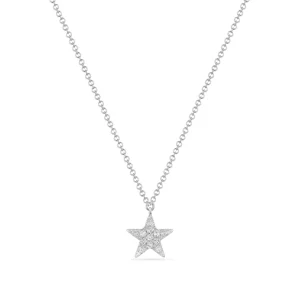 Halskette Stern mit Diamanten, 18 Karat Weißgold-LEAF New