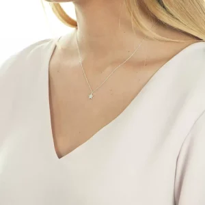 Halskette Stern mit Diamanten, 18 Karat Weißgold-LEAF New
