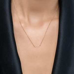 Halskette TINY LOVE mit Diamanten, 14 Karat Rosegold-LEAF Fashion