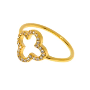 Kleeblatt Ring mit Zirkonia, 18 K Gelbgold vergoldet, Gr.50-LEAF Outlet